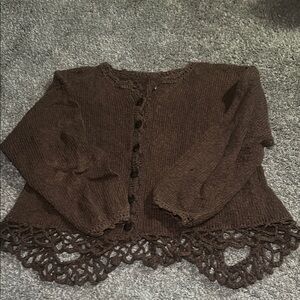 Brown Women's Sweater with Lace Hem